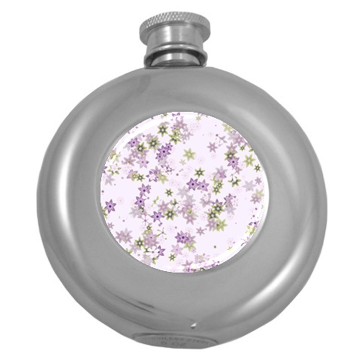 Purple Wildflower Print Round Hip Flask (5 oz)