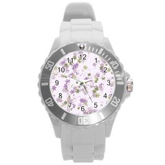 Purple Wildflower Print Round Plastic Sport Watch (l) by SpinnyChairDesigns