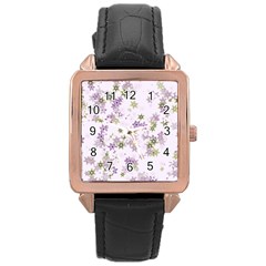 Purple Wildflower Print Rose Gold Leather Watch  by SpinnyChairDesigns