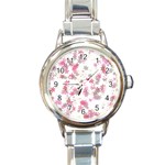 Pink Wildflower Print Round Italian Charm Watch Front