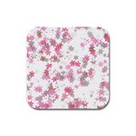 Pink Wildflower Print Rubber Square Coaster (4 pack)  Front