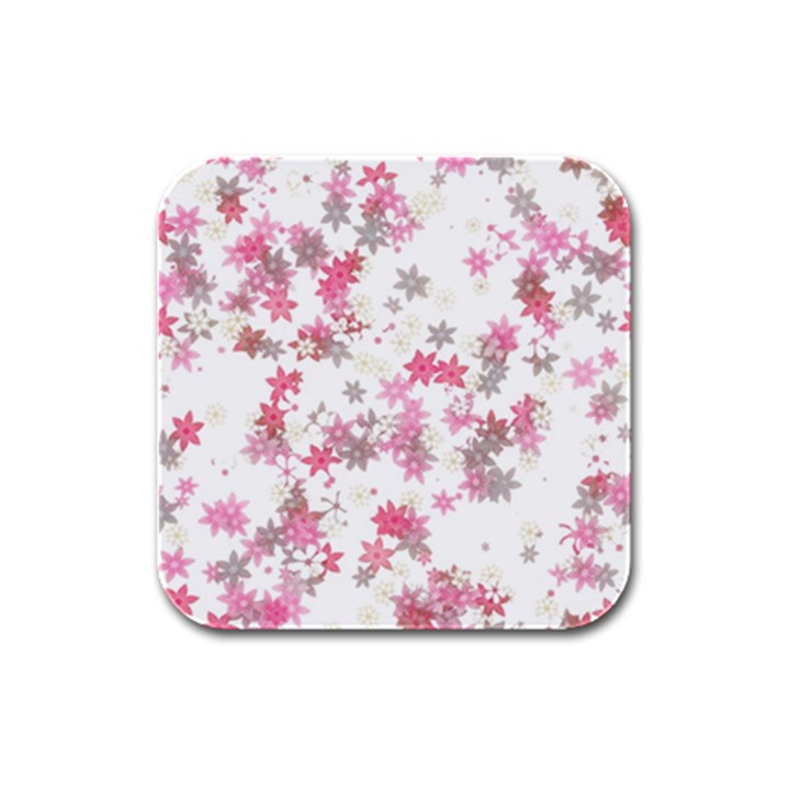 Pink Wildflower Print Rubber Square Coaster (4 pack) 