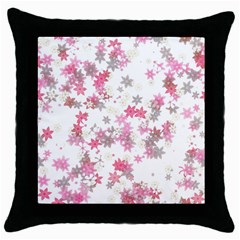 Pink Wildflower Print Throw Pillow Case (black) by SpinnyChairDesigns