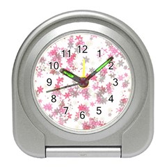 Pink Wildflower Print Travel Alarm Clock by SpinnyChairDesigns