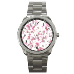 Pink Wildflower Print Sport Metal Watch by SpinnyChairDesigns