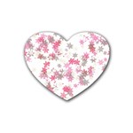 Pink Wildflower Print Rubber Coaster (Heart)  Front