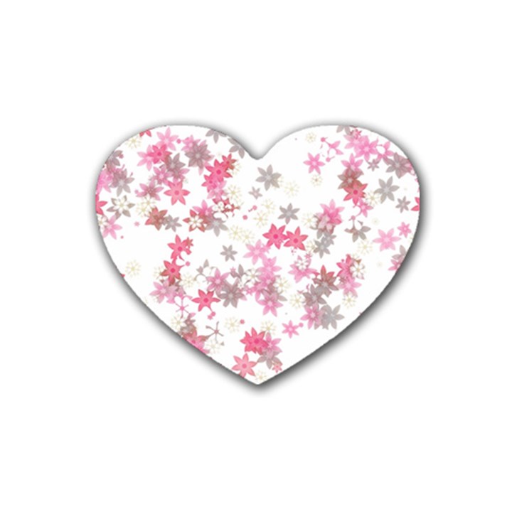 Pink Wildflower Print Rubber Coaster (Heart) 