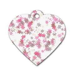 Pink Wildflower Print Dog Tag Heart (two Sides) by SpinnyChairDesigns