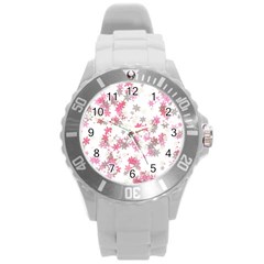 Pink Wildflower Print Round Plastic Sport Watch (l) by SpinnyChairDesigns