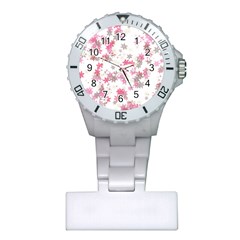 Pink Wildflower Print Plastic Nurses Watch by SpinnyChairDesigns