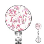 Pink Wildflower Print Stainless Steel Nurses Watch Front