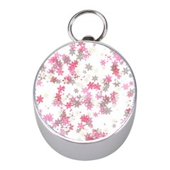 Pink Wildflower Print Mini Silver Compasses by SpinnyChairDesigns