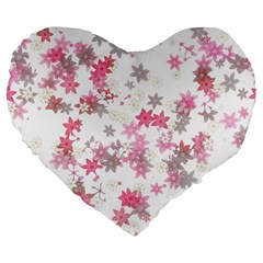 Pink Wildflower Print Large 19  Premium Flano Heart Shape Cushions by SpinnyChairDesigns