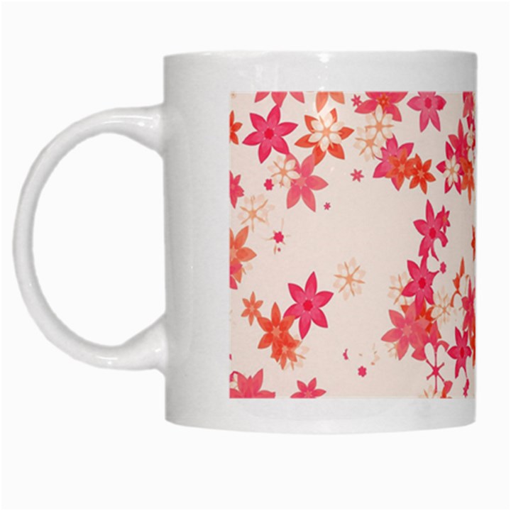 Vermilion and Coral Floral Print White Mugs