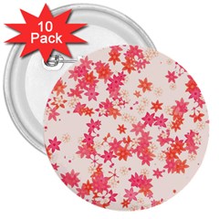 Vermilion And Coral Floral Print 3  Buttons (10 Pack)  by SpinnyChairDesigns