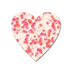 Vermilion And Coral Floral Print Heart Magnet by SpinnyChairDesigns