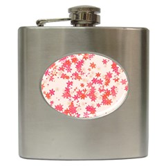 Vermilion And Coral Floral Print Hip Flask (6 Oz) by SpinnyChairDesigns