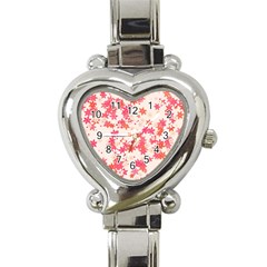 Vermilion And Coral Floral Print Heart Italian Charm Watch by SpinnyChairDesigns