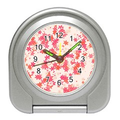 Vermilion And Coral Floral Print Travel Alarm Clock by SpinnyChairDesigns