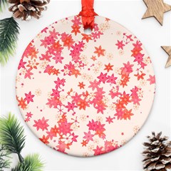 Vermilion And Coral Floral Print Round Ornament (two Sides) by SpinnyChairDesigns