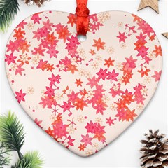 Vermilion And Coral Floral Print Heart Ornament (two Sides) by SpinnyChairDesigns