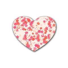 Vermilion And Coral Floral Print Heart Coaster (4 Pack)  by SpinnyChairDesigns