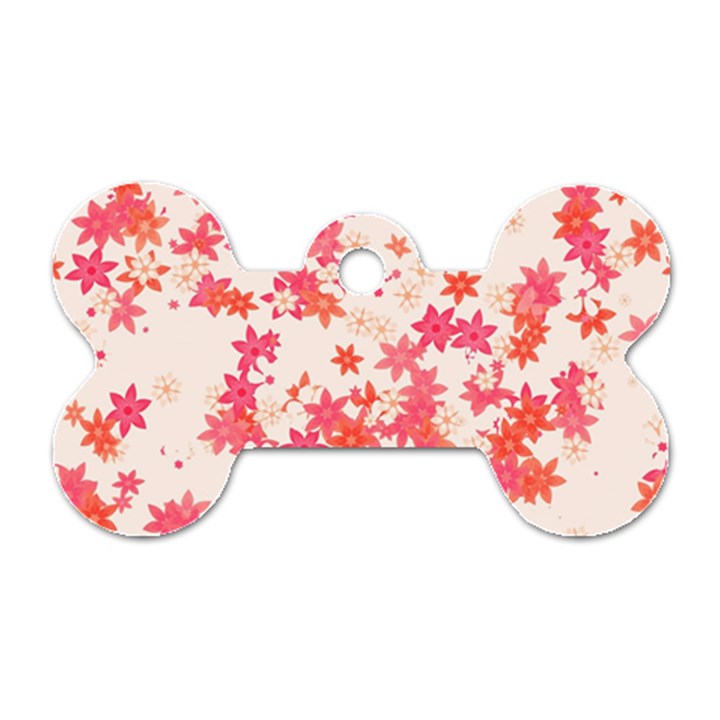 Vermilion and Coral Floral Print Dog Tag Bone (One Side)