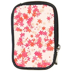 Vermilion And Coral Floral Print Compact Camera Leather Case by SpinnyChairDesigns