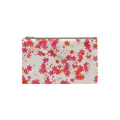 Vermilion And Coral Floral Print Cosmetic Bag (small) by SpinnyChairDesigns