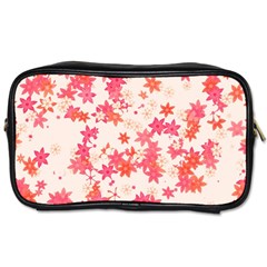 Vermilion And Coral Floral Print Toiletries Bag (one Side) by SpinnyChairDesigns