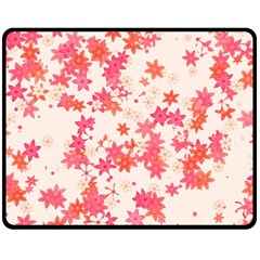 Vermilion And Coral Floral Print Fleece Blanket (medium)  by SpinnyChairDesigns