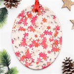 Vermilion and Coral Floral Print Ornament (Oval Filigree) Front