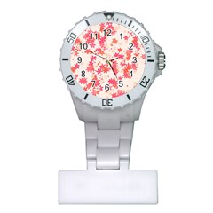 Vermilion And Coral Floral Print Plastic Nurses Watch by SpinnyChairDesigns