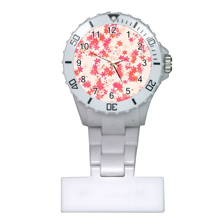 Vermilion and Coral Floral Print Plastic Nurses Watch