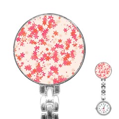 Vermilion And Coral Floral Print Stainless Steel Nurses Watch by SpinnyChairDesigns