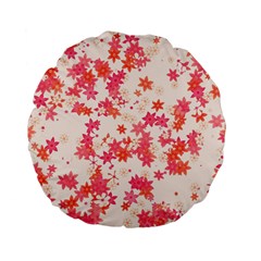 Vermilion And Coral Floral Print Standard 15  Premium Flano Round Cushions by SpinnyChairDesigns