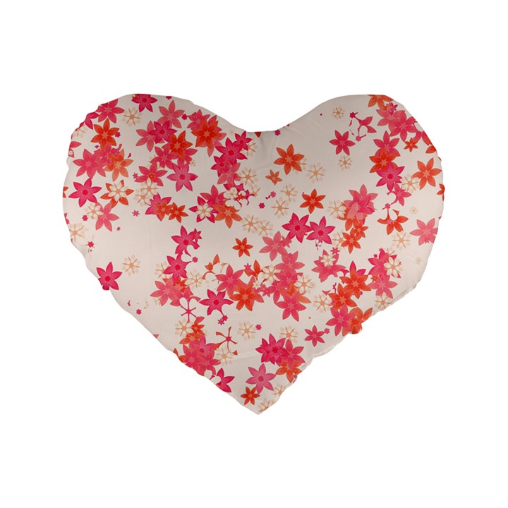 Vermilion and Coral Floral Print Standard 16  Premium Flano Heart Shape Cushions