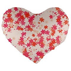 Vermilion And Coral Floral Print Large 19  Premium Flano Heart Shape Cushions by SpinnyChairDesigns