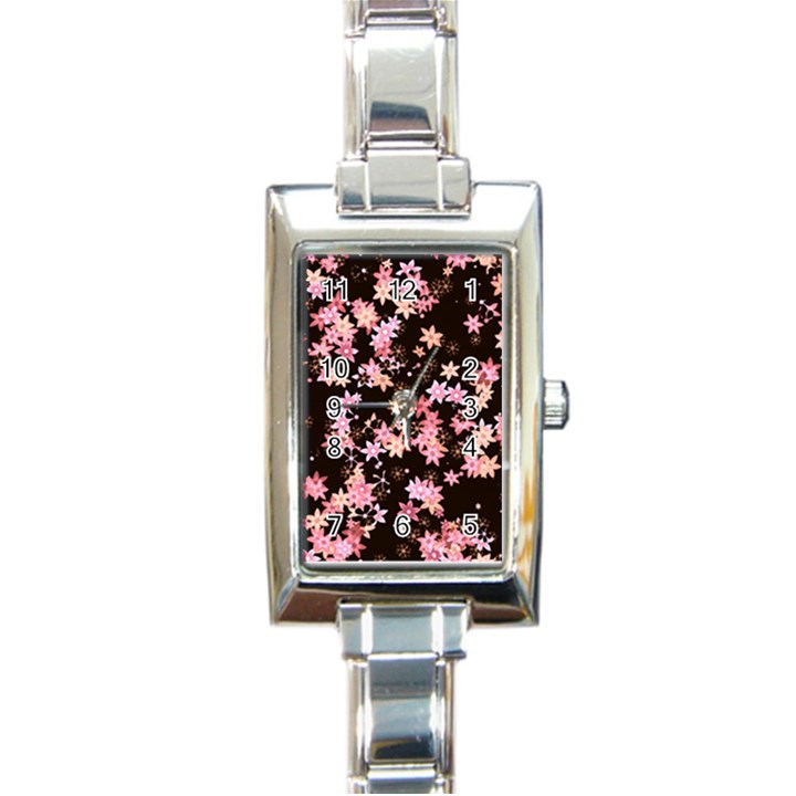 Pink Lilies on Black Rectangle Italian Charm Watch