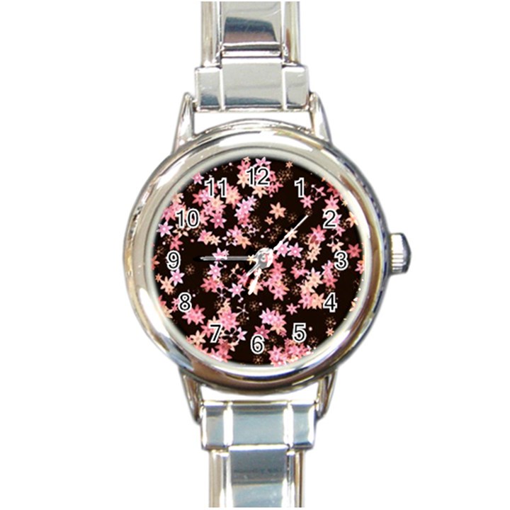 Pink Lilies on Black Round Italian Charm Watch