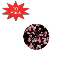 Pink Lilies On Black 1  Mini Buttons (10 Pack)  by SpinnyChairDesigns