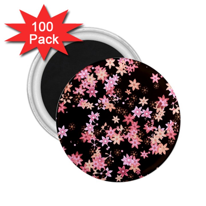 Pink Lilies on Black 2.25  Magnets (100 pack) 