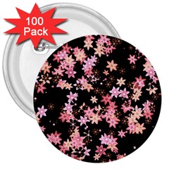 Pink Lilies On Black 3  Buttons (100 Pack)  by SpinnyChairDesigns