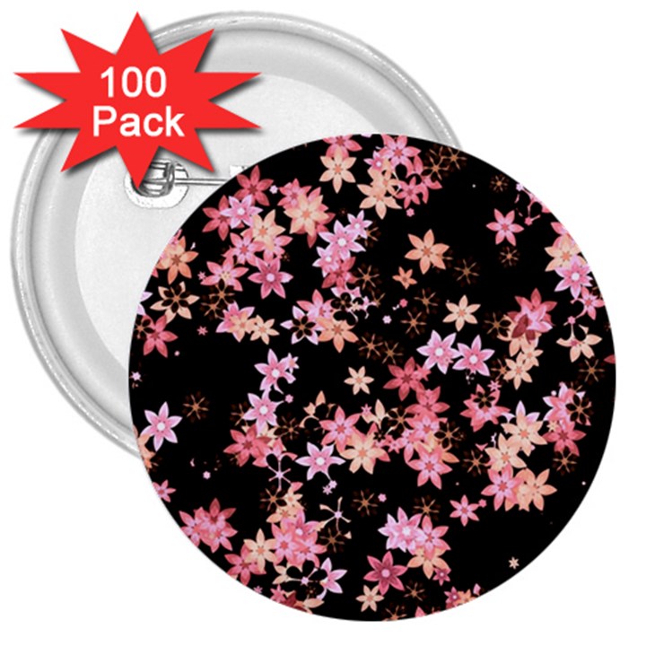 Pink Lilies on Black 3  Buttons (100 pack) 