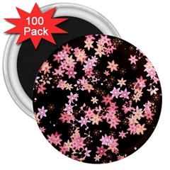 Pink Lilies On Black 3  Magnets (100 Pack) by SpinnyChairDesigns