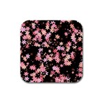 Pink Lilies on Black Rubber Square Coaster (4 pack)  Front