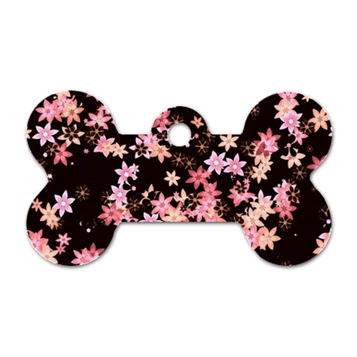 Pink Lilies on Black Dog Tag Bone (Two Sides)