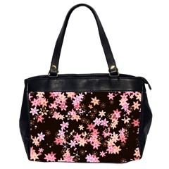 Pink Lilies On Black Oversize Office Handbag (2 Sides) by SpinnyChairDesigns