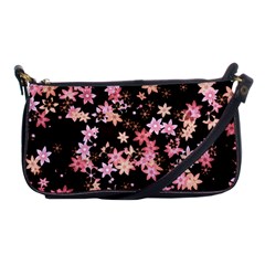 Pink Lilies On Black Shoulder Clutch Bag by SpinnyChairDesigns