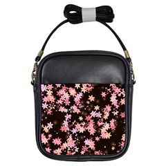 Pink Lilies On Black Girls Sling Bag by SpinnyChairDesigns